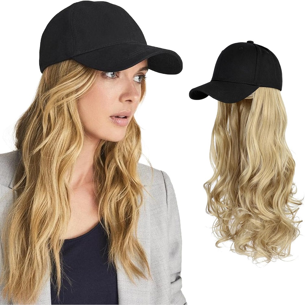 baseball cap with long hair
